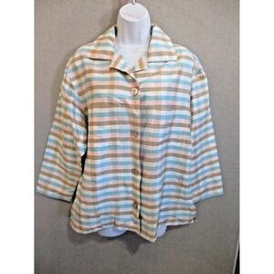 Ann May Shirt Size Small 100% Silk Pastel Plaid Top